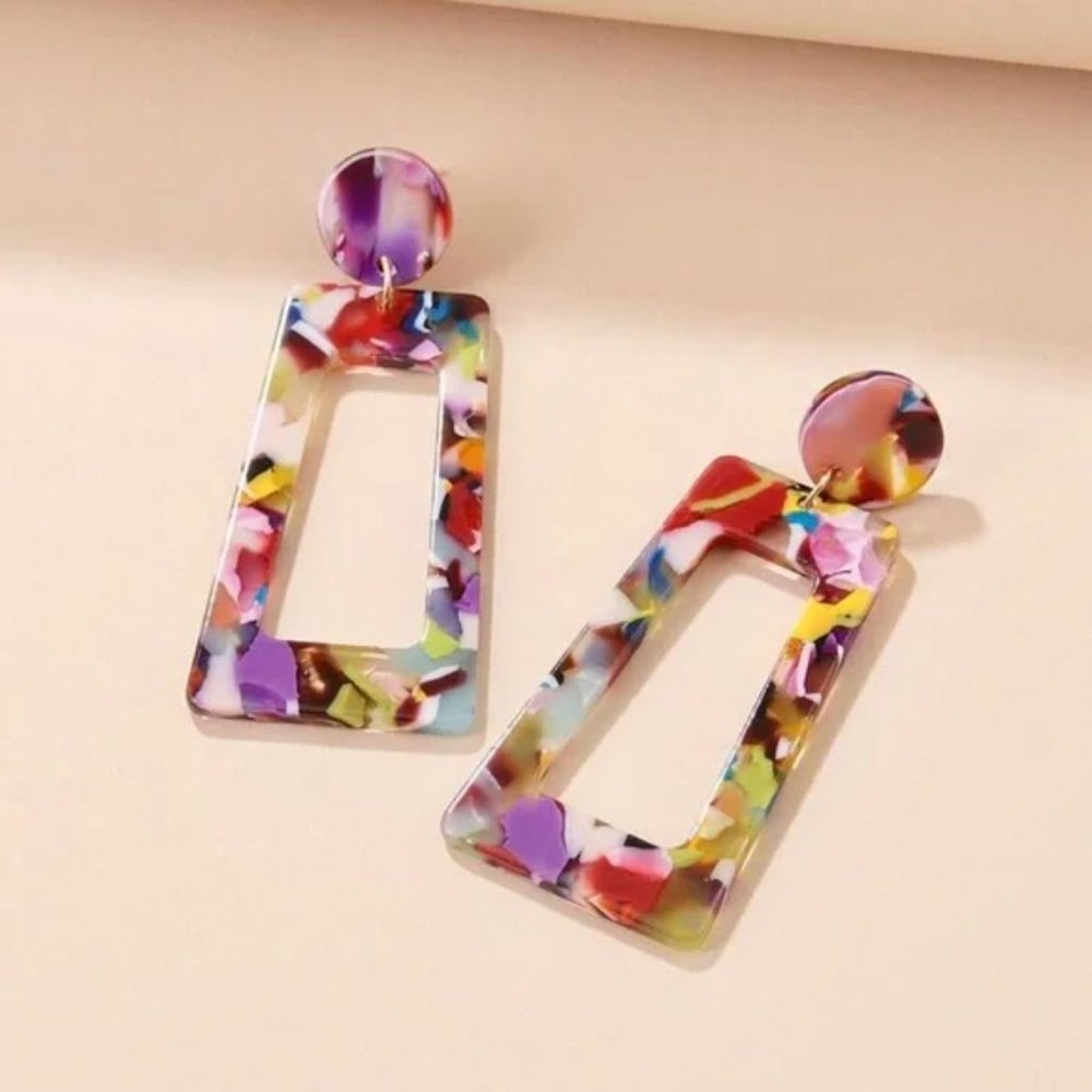 “WATERCOLORS” ACRYLIC MULTI COLOR STUD EARRINGS